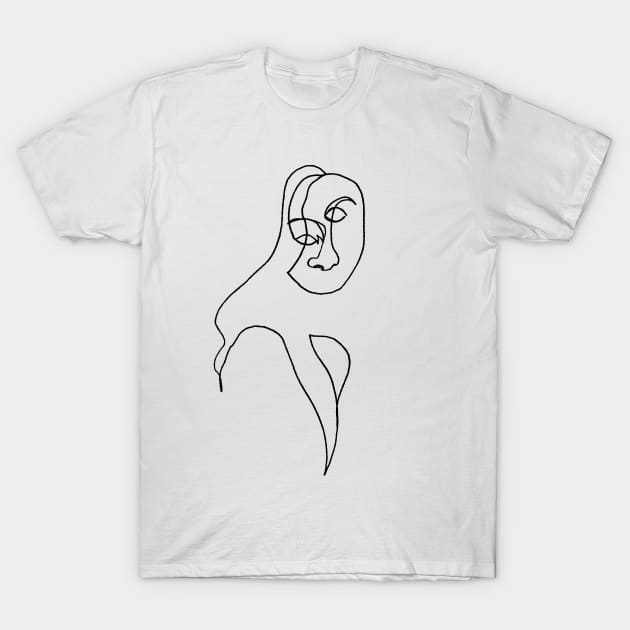 Continuous line drawing face #2 graphic (black line) T-Shirt by soitwouldseem
